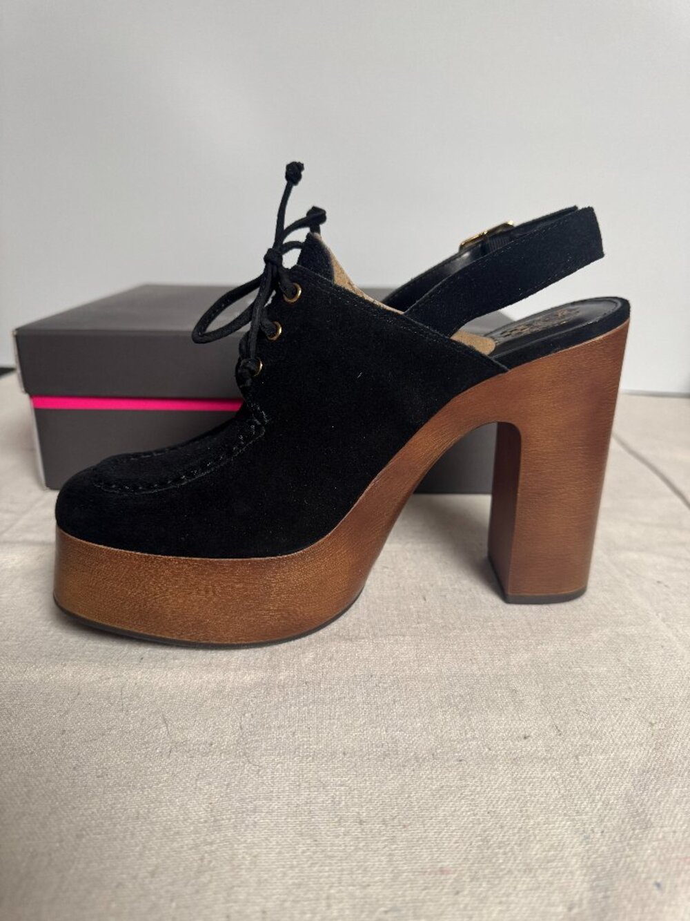 10M Vince Camuto Inerta Black Verona Leather High Heel Platforms Slingback Clog